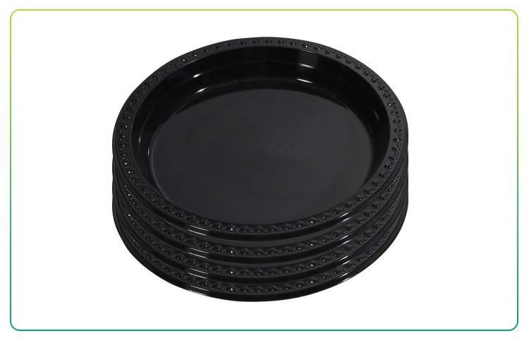 Black 7 Inch Disposable Plastic Round Plates