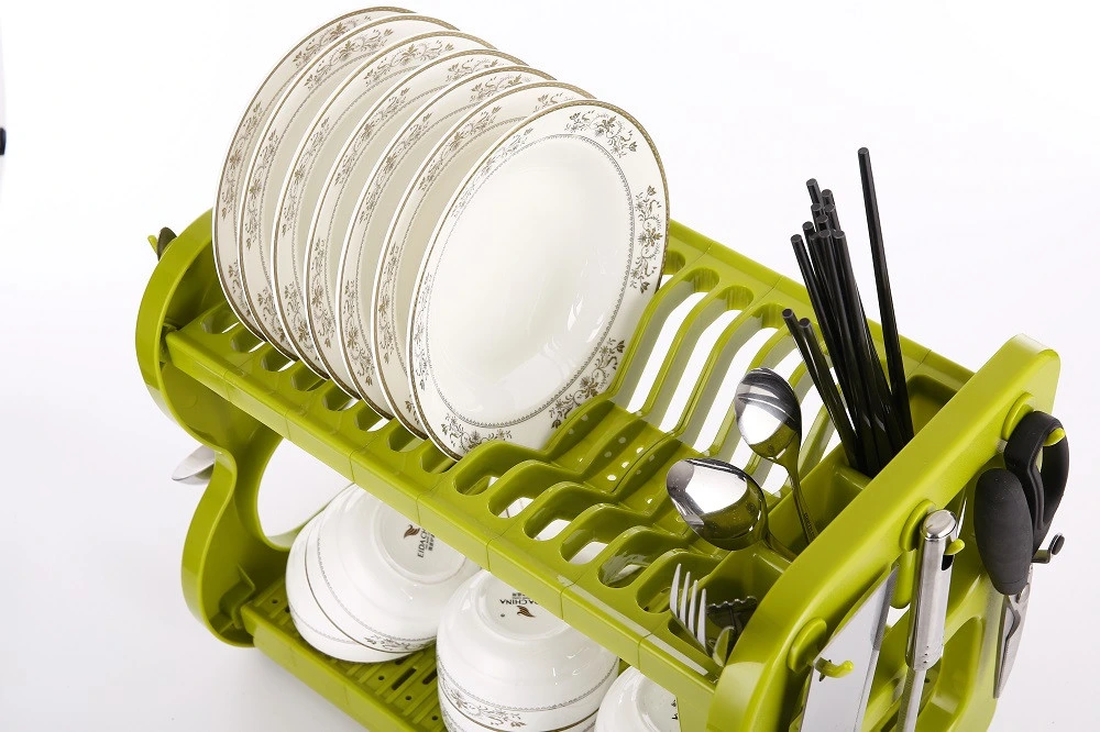 2 Tier Dish Drying Rack with Drip Tray Utensil Holder Countertop Organizer Set Popular Plastic Dish Drainer