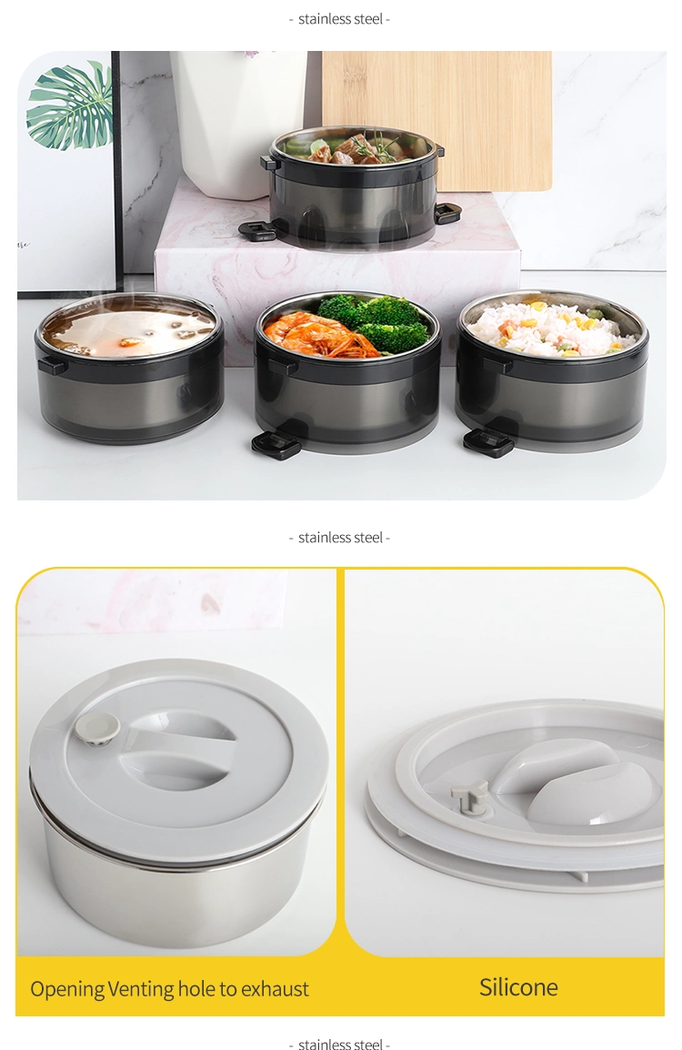 New Design Plastic Stainless Steel Round Multi-Layer Portable Heat Preservation Lunch Box Outdoor Food Storage