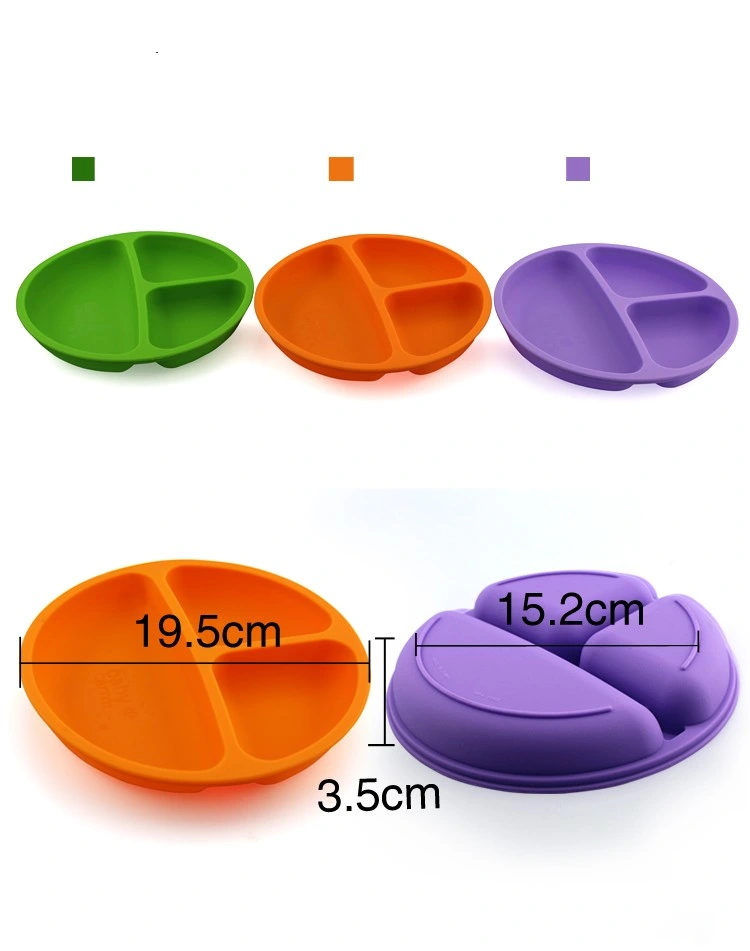 3-Compartments Candy Color Melamine Plastic Kids Dinner Dish, Candy Color Partition Dish Silicone Dinner Plate