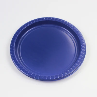 파티 또는 저녁 식사를 위한 뜨거운 판매 도매 플라스틱 일회용 PS 파란색 다채로운 원형 접시
